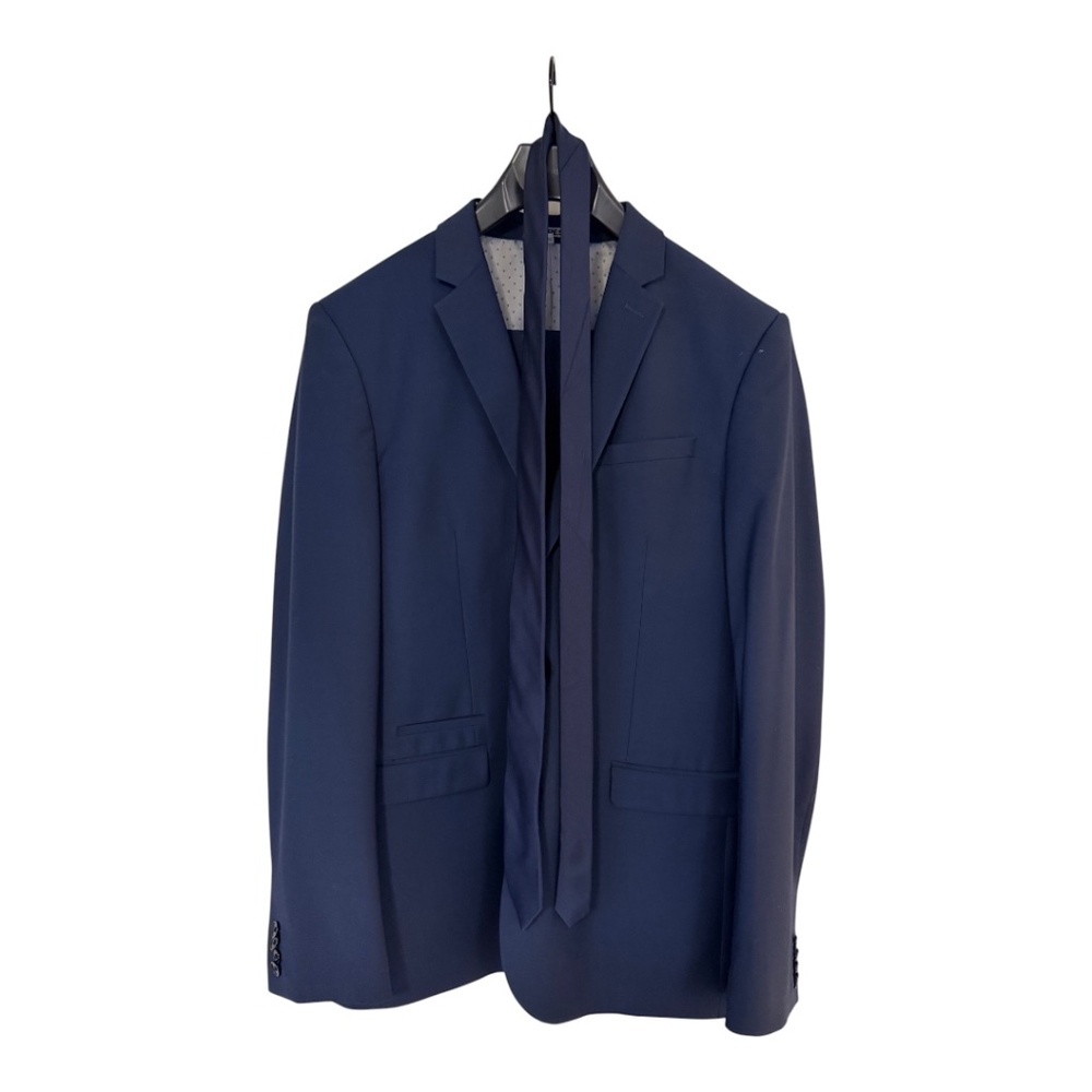 Express Slim Navy Wool-blend Modern Tech Suit w/tie 42L Jacket 33/34 Pant